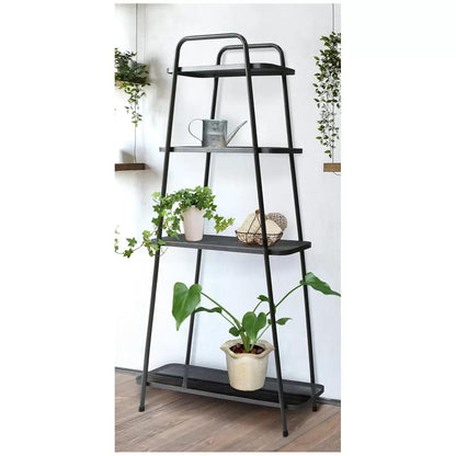 4-tier modern plant stand with dark metal frame and four open shelves
