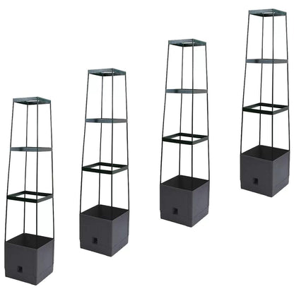 3-tier tomato tower planter with dark rectangular base and square metal frame