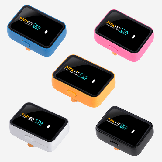 Pawfit 3 device case with black display, multiple color shells and side button.