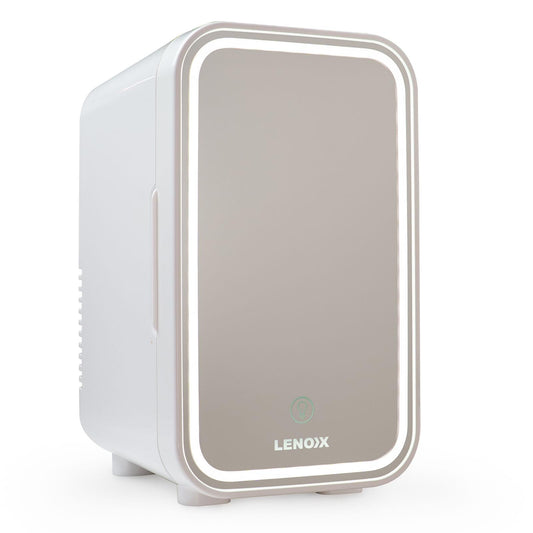 White beauty cosmetics skincare fridge with door window and LENOX logo
