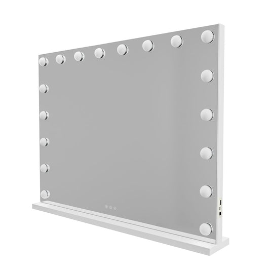 White LED vanity mirror with 18 round bulbs around the frame