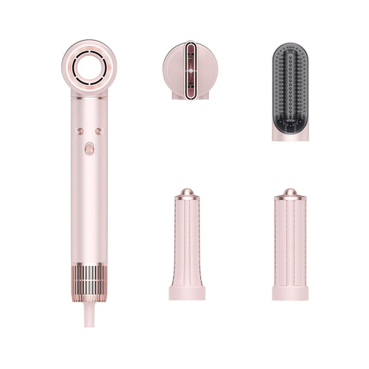 Pink hair dryer multi-styler with round heat vent and slim handle