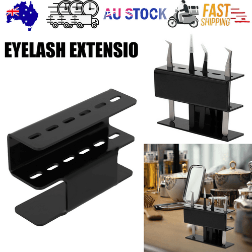 Black eyelash extension tool holder with base and five vertical slots