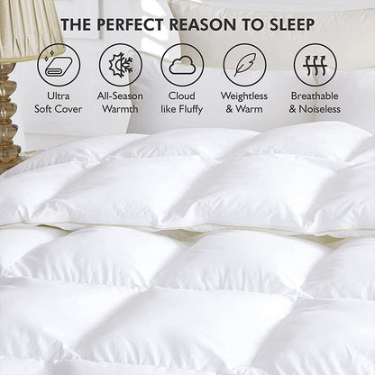 White duvet with layered baffles and smooth top surface, full bedding coverage