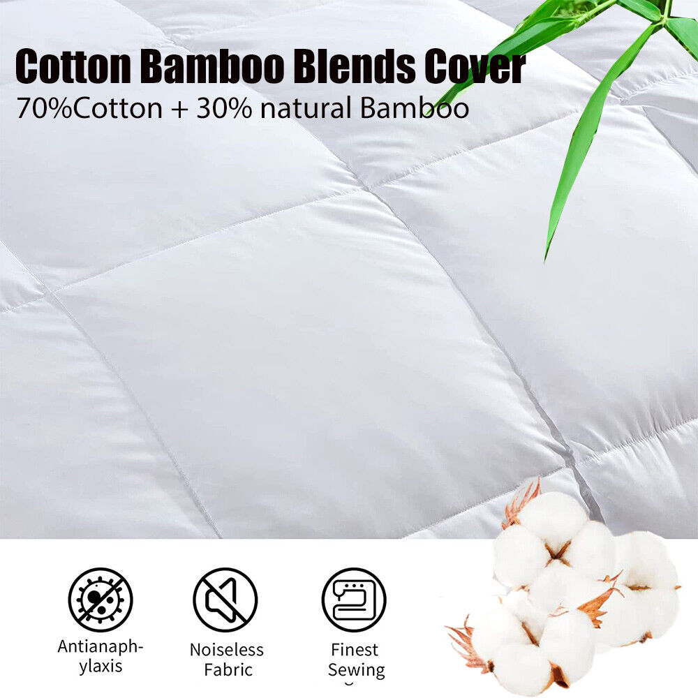 White quilt cover with sewn baffle squares and corner fabric detail