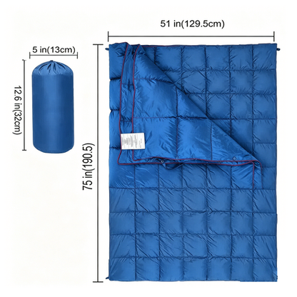 Down Camping Blanket Camping Hiking Puffy down Blanket Packable Lightweight Blue