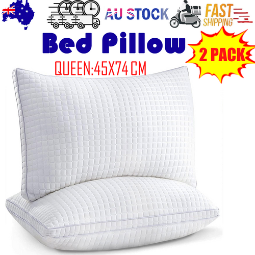 White quilted queen-size down-alternative pillow with box-stitched edges