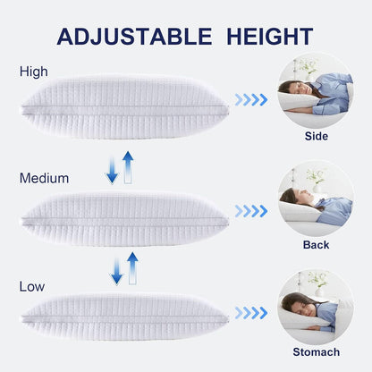 Adjustable height pillow diagram showing high, medium, and low positions