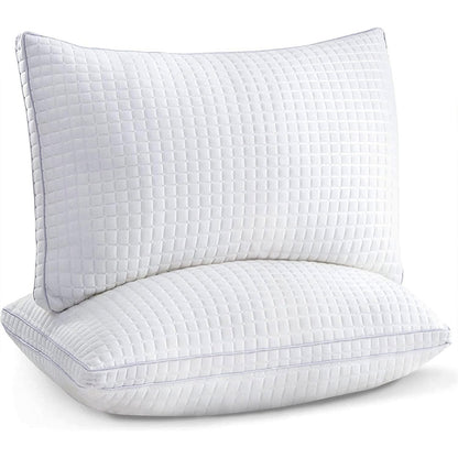 White quilted down-alternative pillow with box-stitched border and plush loft