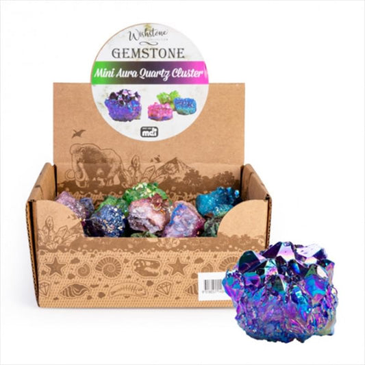 Mini aura quartz cluster gemstone, purple-blue iridescent crystal with facets