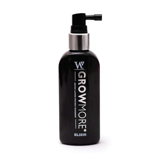 Hair growth serum bottle with pump, dark glass and silver cap
