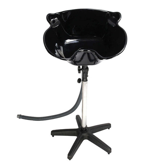 Black hair washing salon basin with stand and flexible drain hose