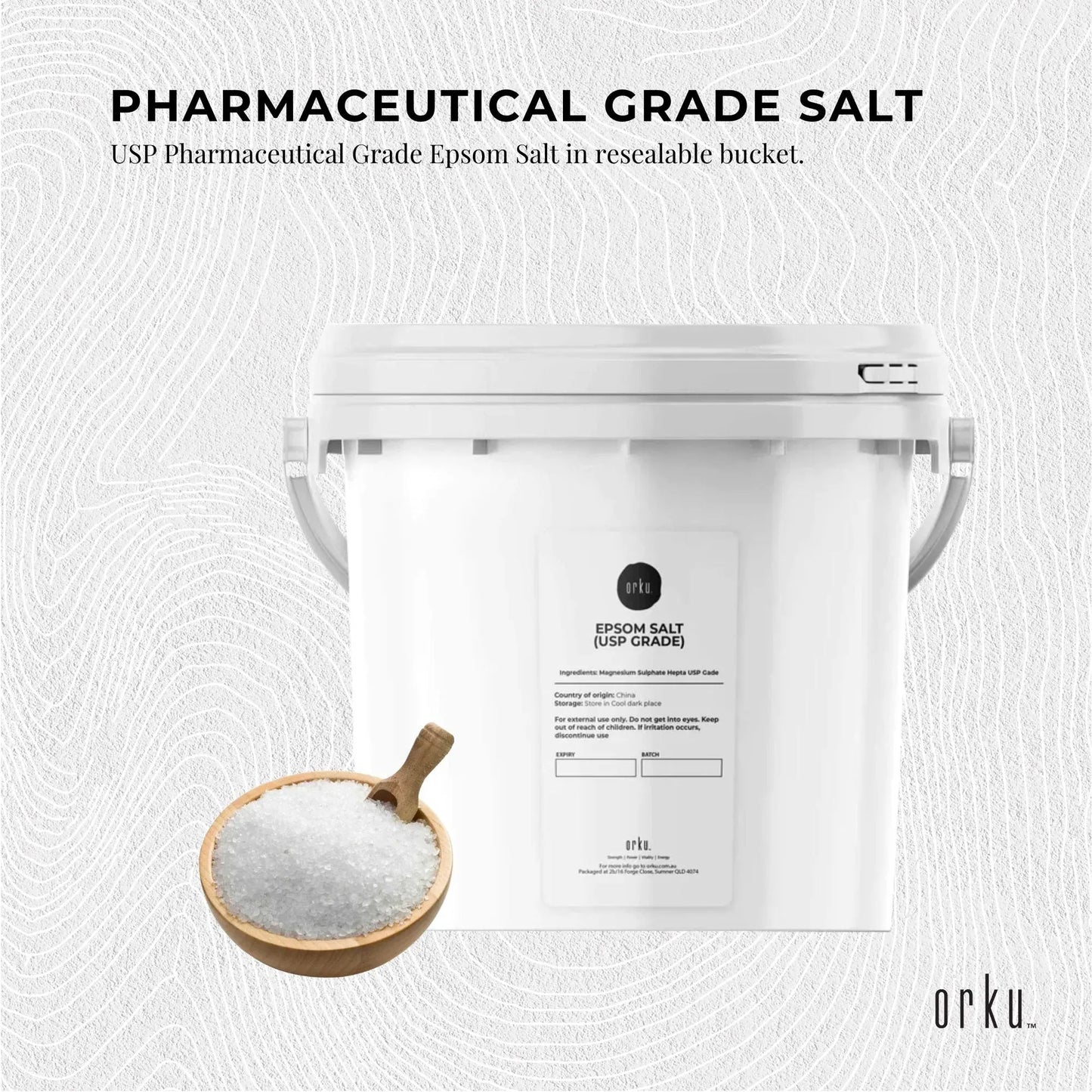 Orku 5Kg USP Epsom Salt Tub Bulk Magnesium Sulphate - Bath Garden Household Use