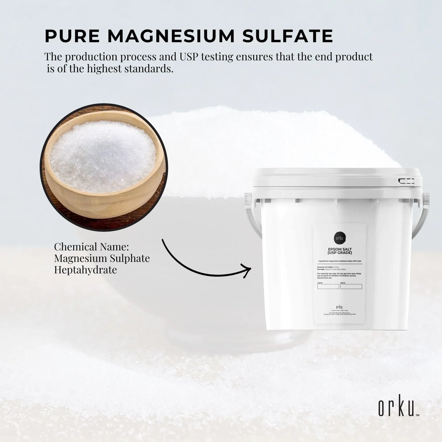 Orku 5Kg USP Epsom Salt Tub Bulk Magnesium Sulphate - Bath Garden Household Use