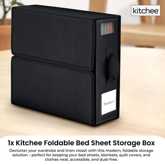 Black foldable storage boxes stacked, with clear side window and front flap