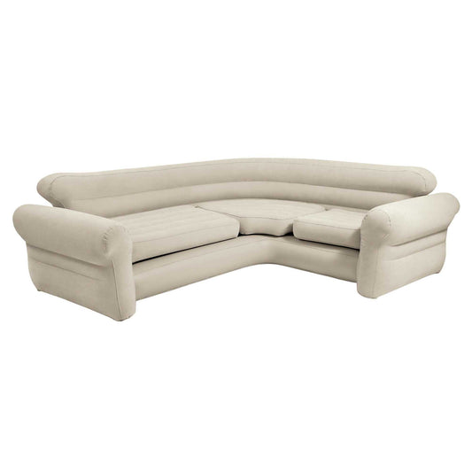 Intex inflatable L-shaped corner sofa in light beige, cushioned armrests