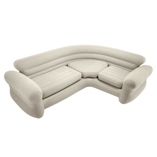 Intex inflatable L-shaped corner sofa, light beige with contoured seat cushions