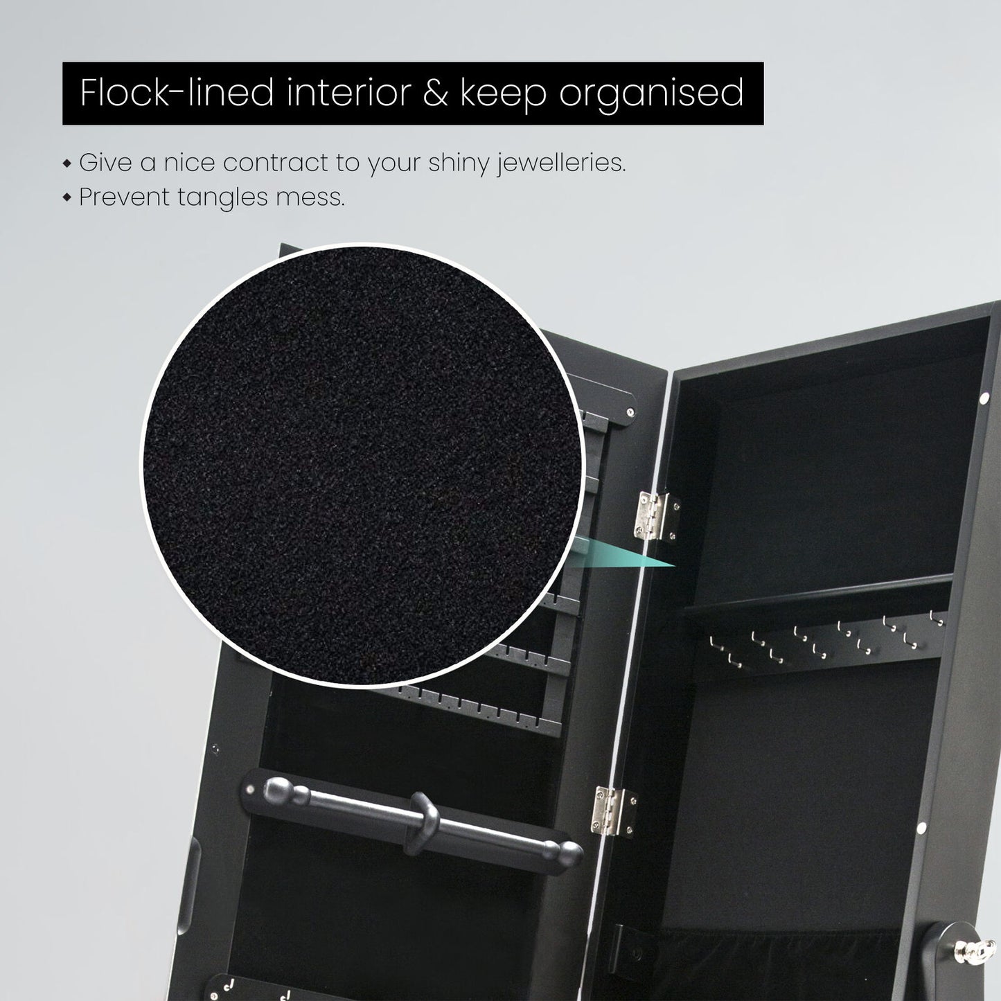 Mirror Jewellery Cabinet Organiser 2 Drawers LOWE 146cm BLACK