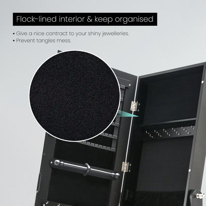 Mirror Jewellery Cabinet Organiser 2 Drawers LOWE 146cm BLACK