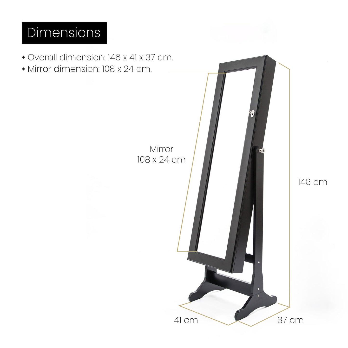 Mirror Jewellery Cabinet Organiser 2 Drawers LOWE 146cm BLACK