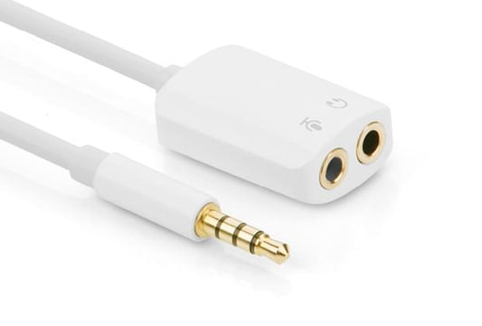 UGREEN 3.5mm headset splitter with male plug and dual 3.5mm female ports, white