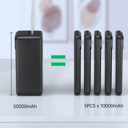 Black power bank shown with multiple slim units, front face and port area visible