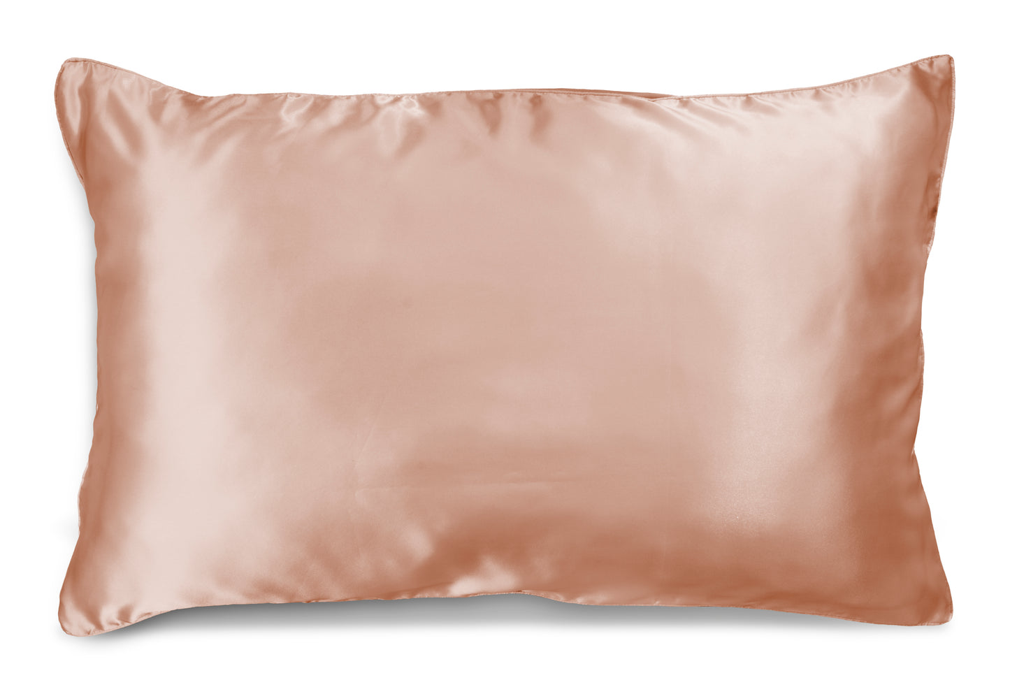 Peach silk pillowcase with rectangular shape and smooth satin sheen