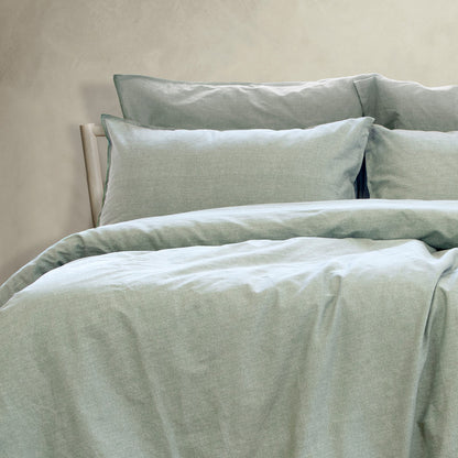 King quilt cover set with two pillowcases, sage green linen-look cotton
