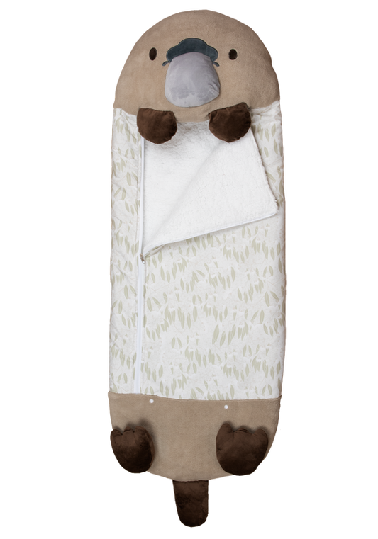 Puggle NATIVE NAPPER plush napper with blue-backed hood face and white leaf-pattern body