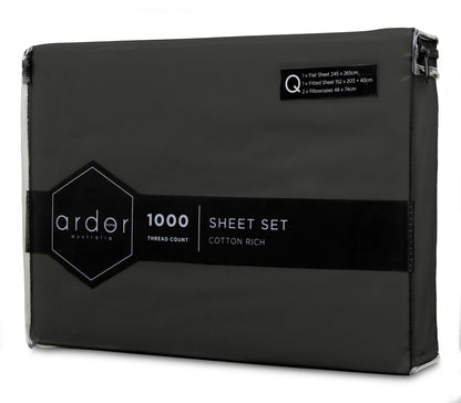 Black Ardor 1000 sheet set package with product label on folded sheets