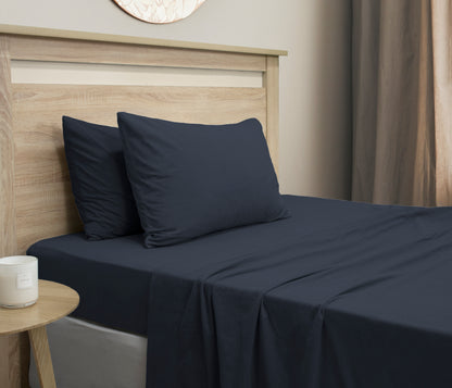 Navy micro flannel sheet set with fitted sheet and pillowcases, king size