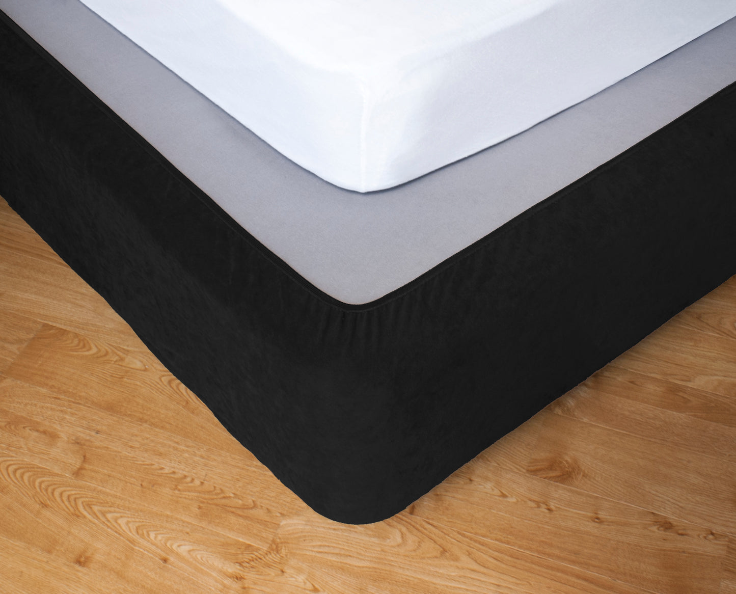Stretch bed valance with gathered skirt edge, black