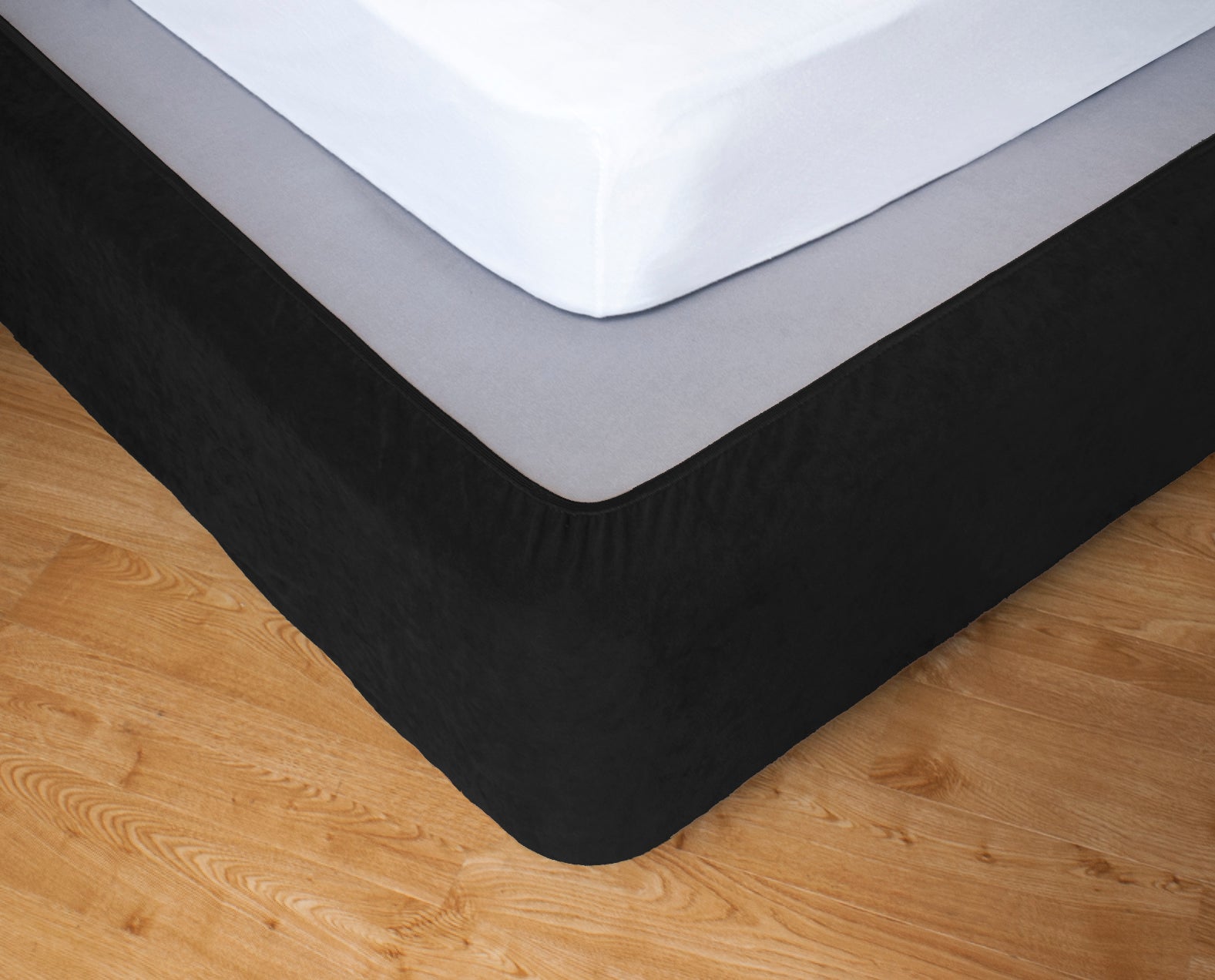 Stretch bed valance with gathered skirt edge, black