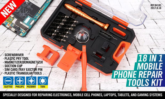 Mobile phone repair tool kit, driver bit set, orange pry tools, copper shaft driver.