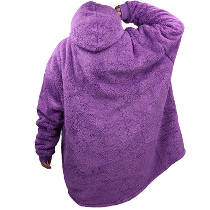 Plush pullover hoodie blanket in purple with hood