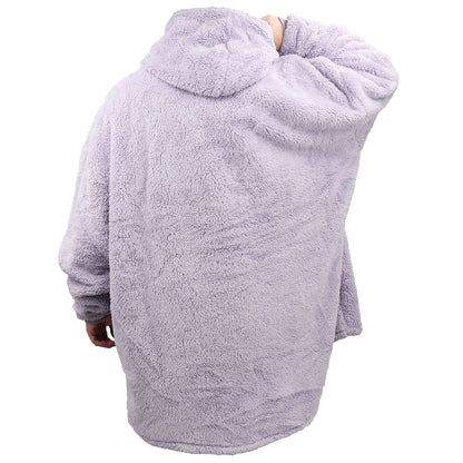 Light purple plush pullover hoodie blanket with hood and long sleeves