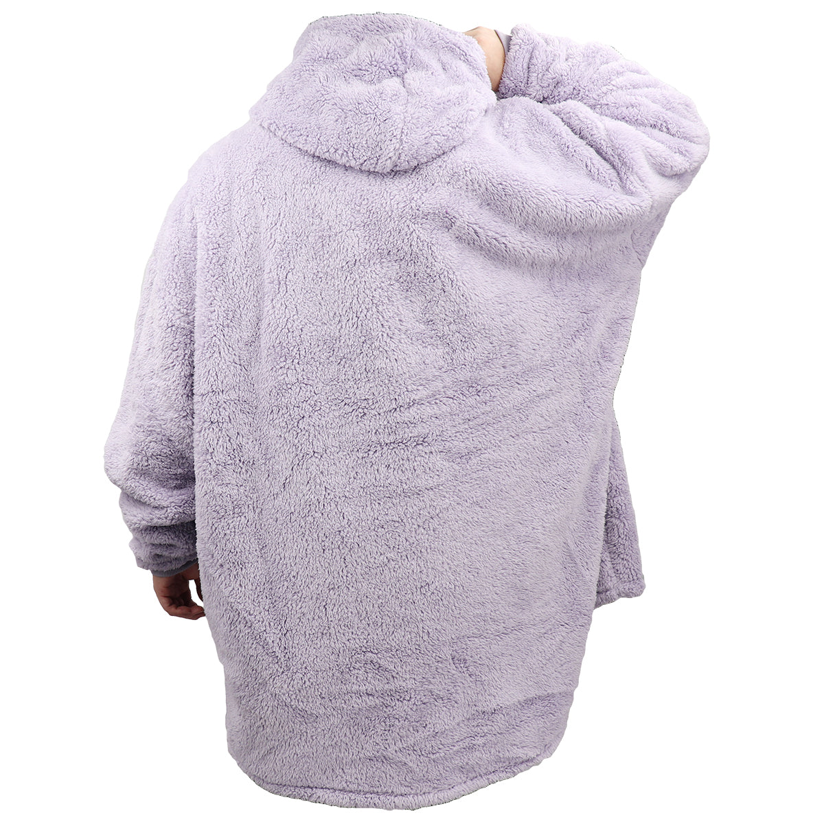Light purple-gray plush pullover hoodie blanket with hood and front pocket