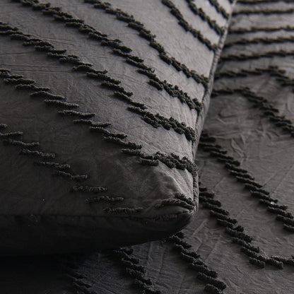 Tufted Boho Wave Jacquard Queen Size Black Duvet Quilt Cover Set