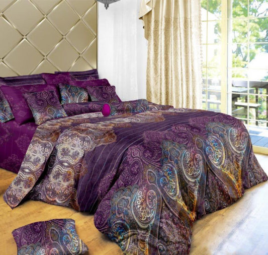 Super king duvet quilt cover set, purple paisley bedding