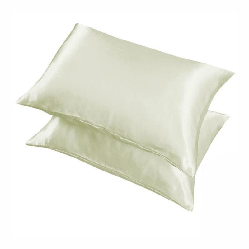 Light green satin pillowcases set, two folded covers with glossy fabric