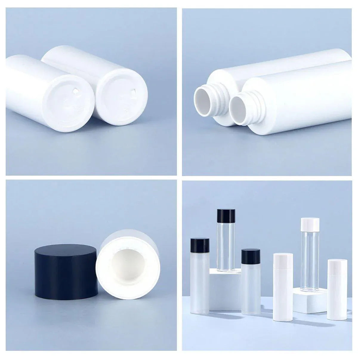 50/100/150ml Plastic Toner Lotion Bottles Refillable Travel Cosmetic Containers - White Lid + White Bottle - 100ml