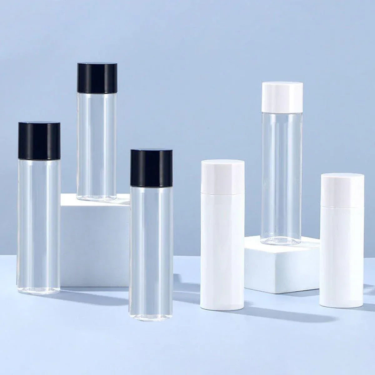 50/100/150ml Plastic Toner Lotion Bottles Refillable Travel Cosmetic Containers - Black Lid + White Bottle - 50ml