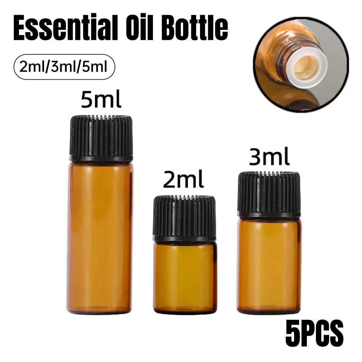 5pcs 2ml-5ml Amber Glass Orifice Reducer Bottles Sample Vial Dram Essential Oils - 2ml