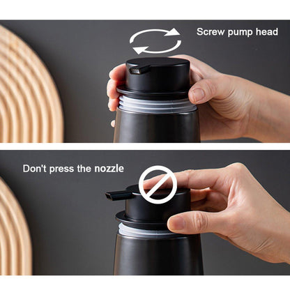 400ML Ceramic Stoneware Soap Dispenser Modern Design Lotion Pump Manual Bathroom - Black