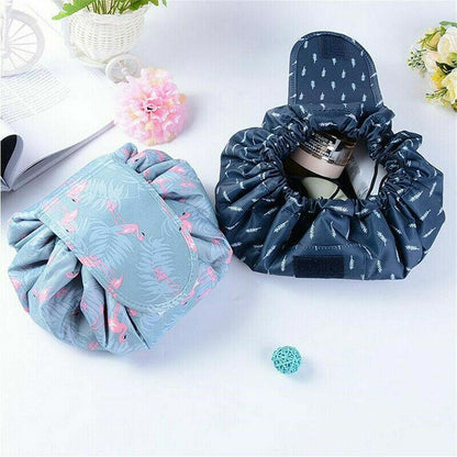 Portable Travel Makeup Bag Drawstring Cosmetic Pouch Lazy Storage Organiser Case - Blue