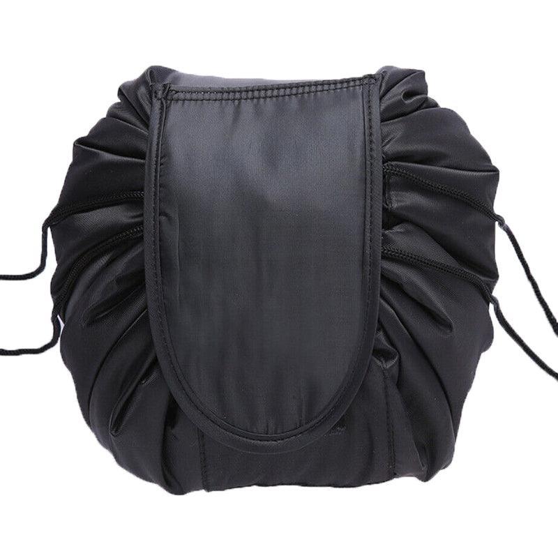 Portable Travel Makeup Bag Drawstring Cosmetic Pouch Lazy Storage Organiser Case - Blue White Feather