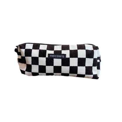 Large Capacity Pencil Case Organiser Bag Stationery Holder School Travel Pouch - Green Beige Plaid