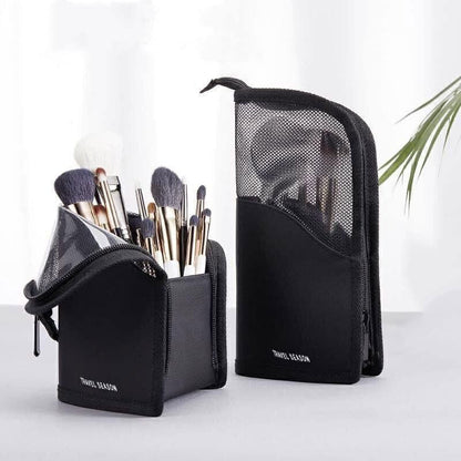 Stand Cosmetic Bag Travel Zipper Makeup Brush Holder Organizer Pouch Case Cover - Pink