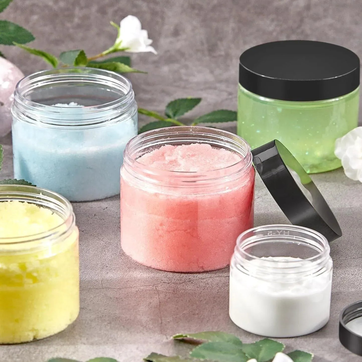 10pcs Wide Mouth Plastic Jars Black Lid Transparent Skin Care Cream Containers - 50ml