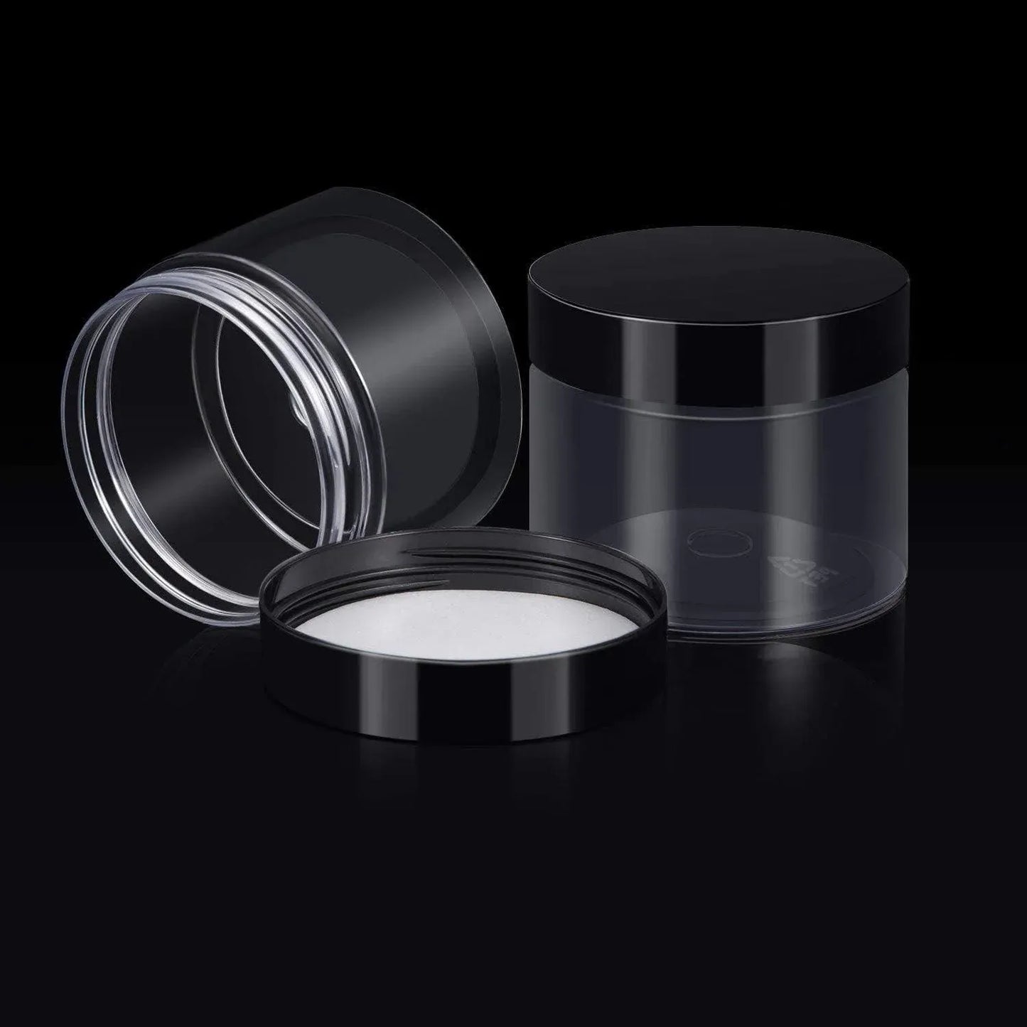 10pcs Wide Mouth Plastic Jars Black Lid Transparent Skin Care Cream Containers - 50ml